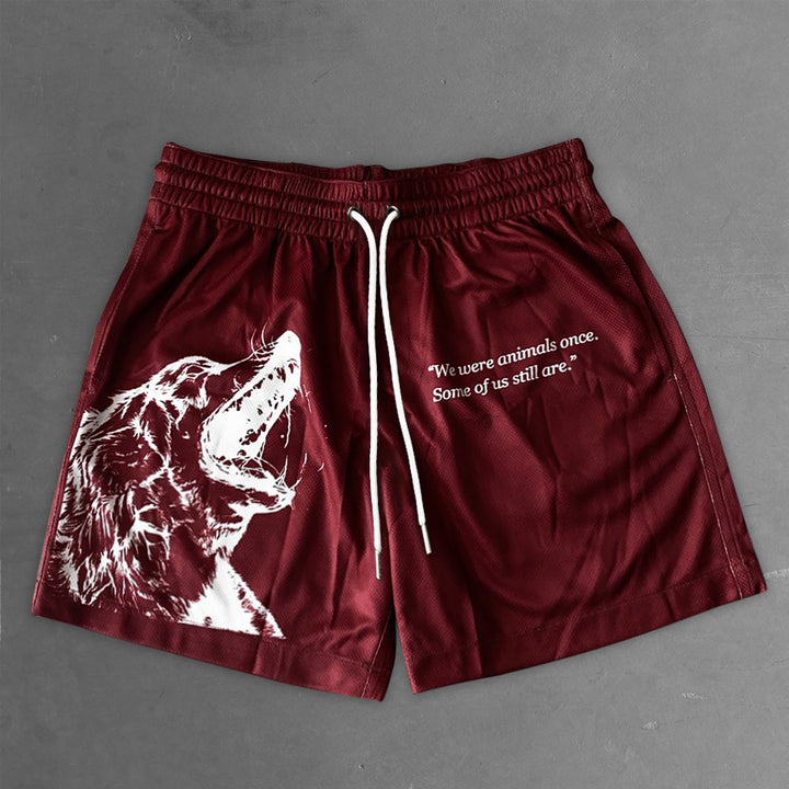 Fashion casual wolf print stretch shorts