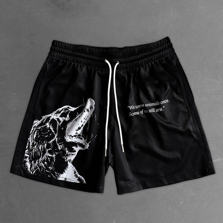 Fashion casual wolf print stretch shorts