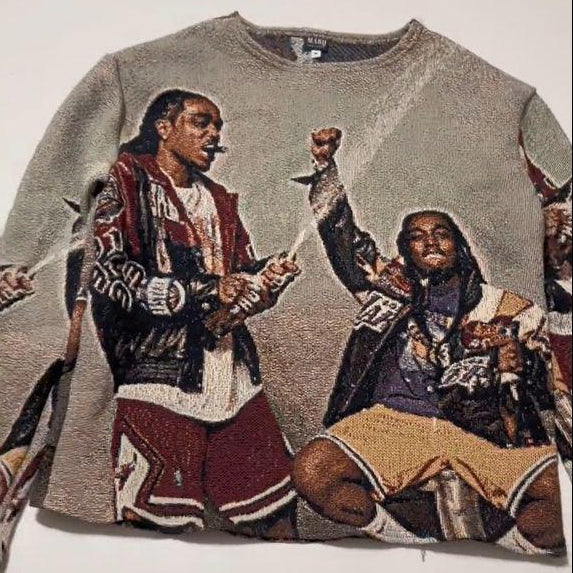 Hip-hop trendy graphic tapestry sweatshirt