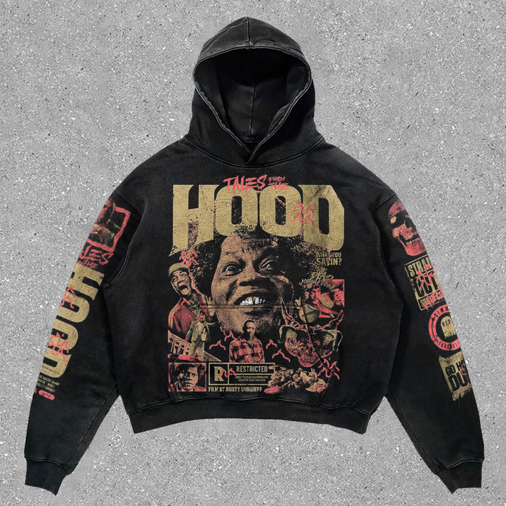 Stylish retro print skull hoodie