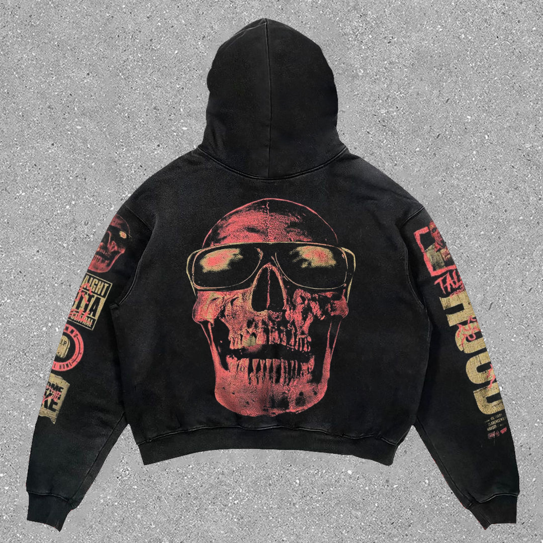 Stylish retro print skull hoodie