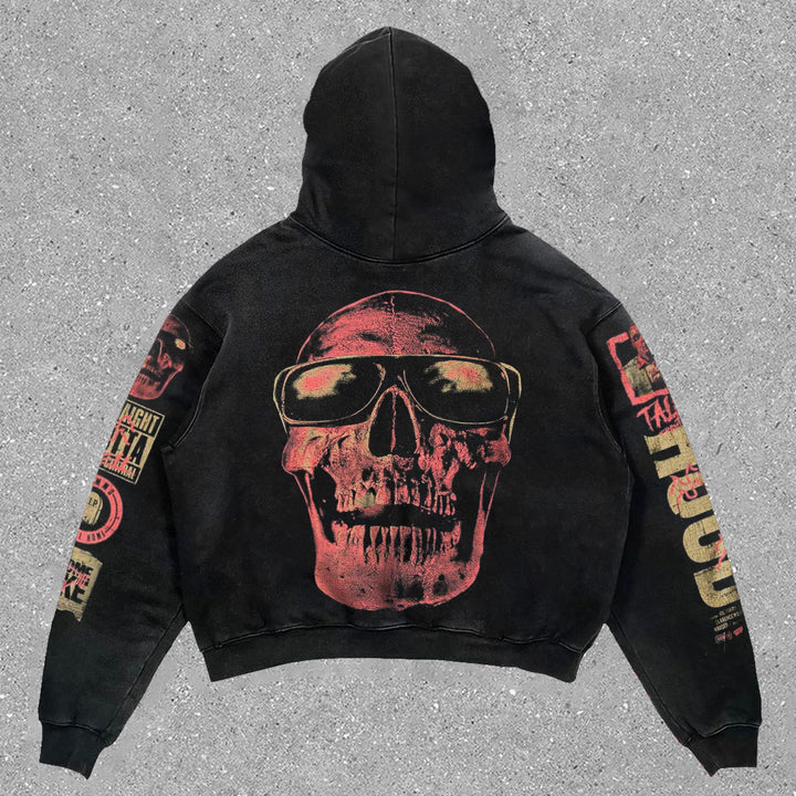 Stylish retro print skull hoodie