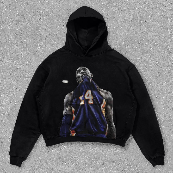 Retro basketball character print hoodie