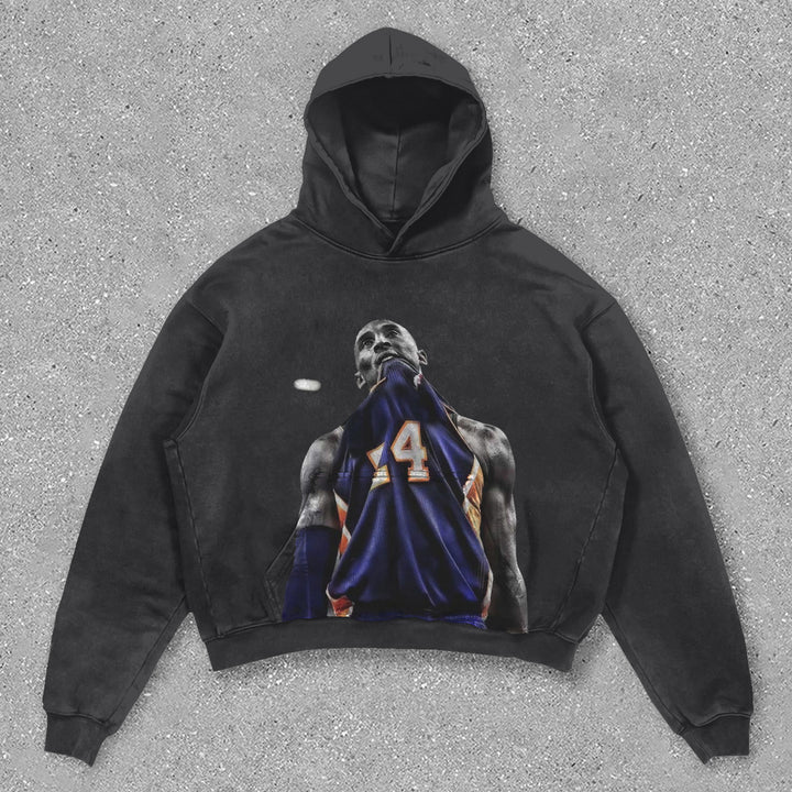 Retro basketball character print hoodie