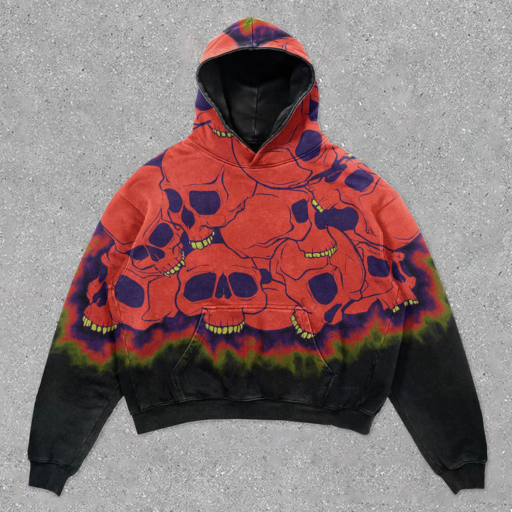 Casual Vintage Skull Print Hoodie