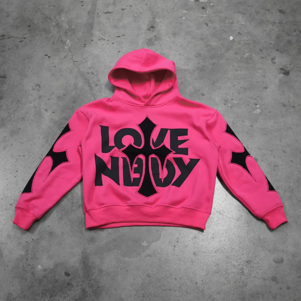 Trendy Letter Print Cross Hoodie