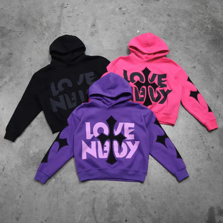 Trendy Letter Print Cross Hoodie