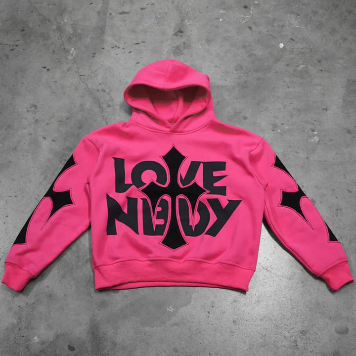 Trendy Letter Print Cross Hoodie