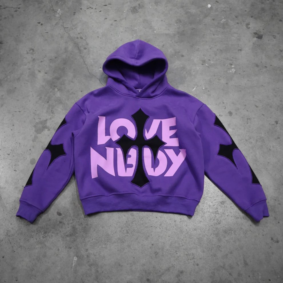 Trendy Letter Print Cross Hoodie