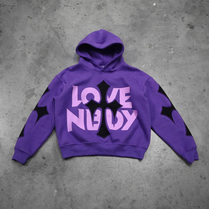 Trendy Letter Print Cross Hoodie