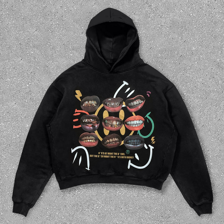 Vintage Gallery Lip Print Hoodie