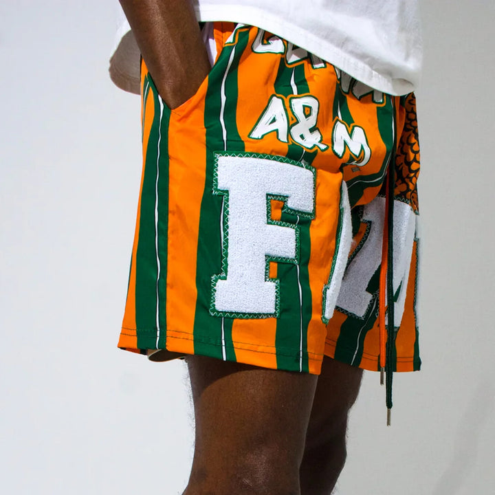 Striped Varsity Patch Mesh Shorts