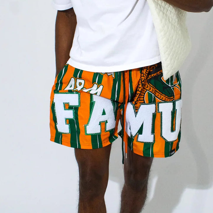 Striped Varsity Patch Mesh Shorts