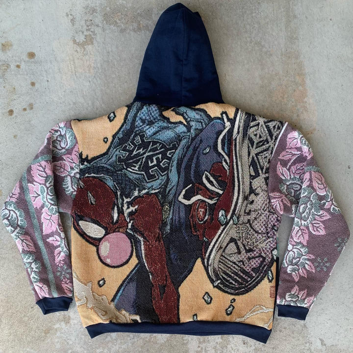 Spider-Punk & Florals Print Long Sleeve Hoodies