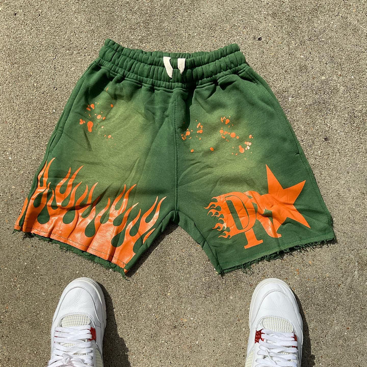 Flame Print Drawstring Pocket Shorts