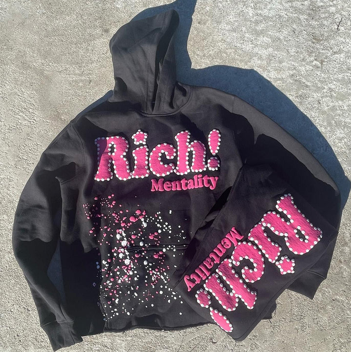 Rich Mentality Print Hoodie Sweatpants Two Piece Set