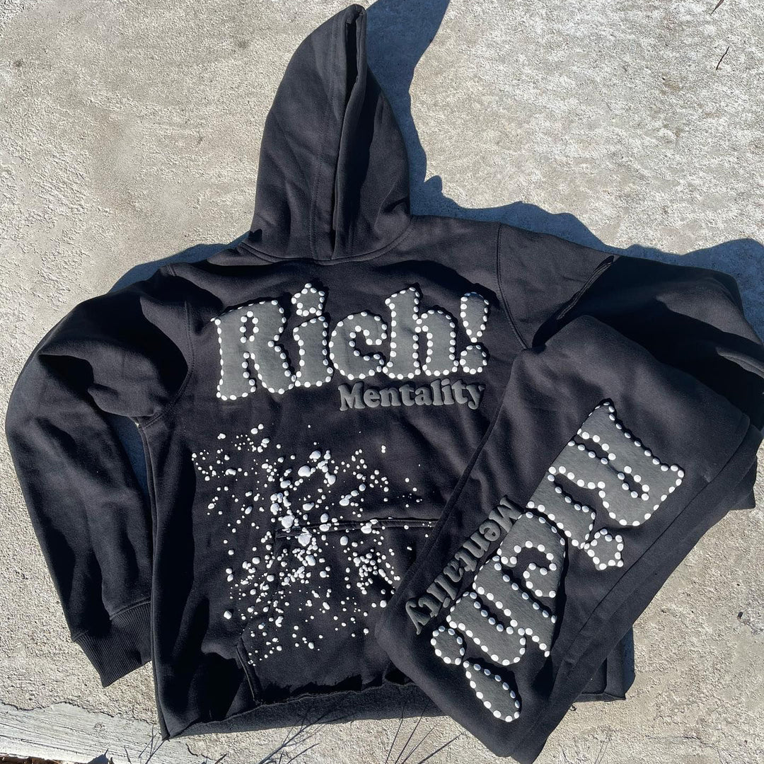 Rich Mentality Print Hoodie Sweatpants Two Piece Set