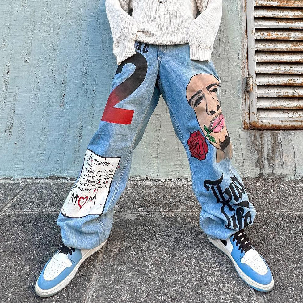 Thug Life Mixed Print Jeans