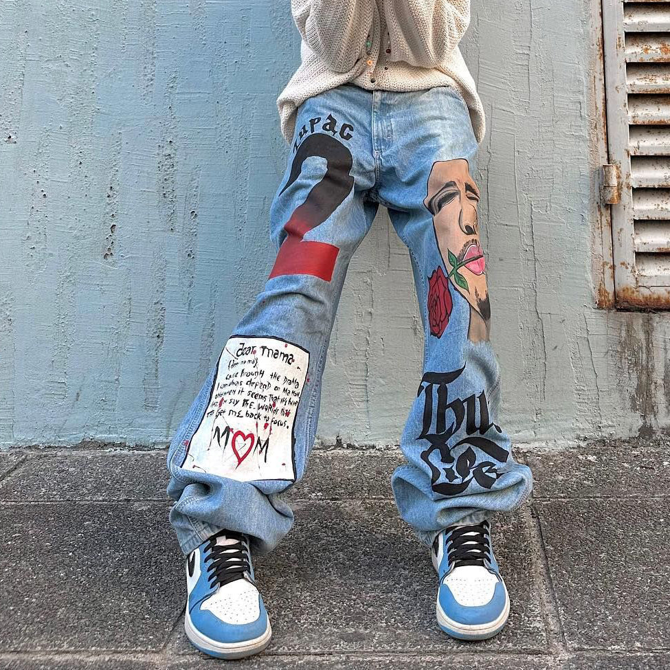 Thug Life Mixed Print Jeans