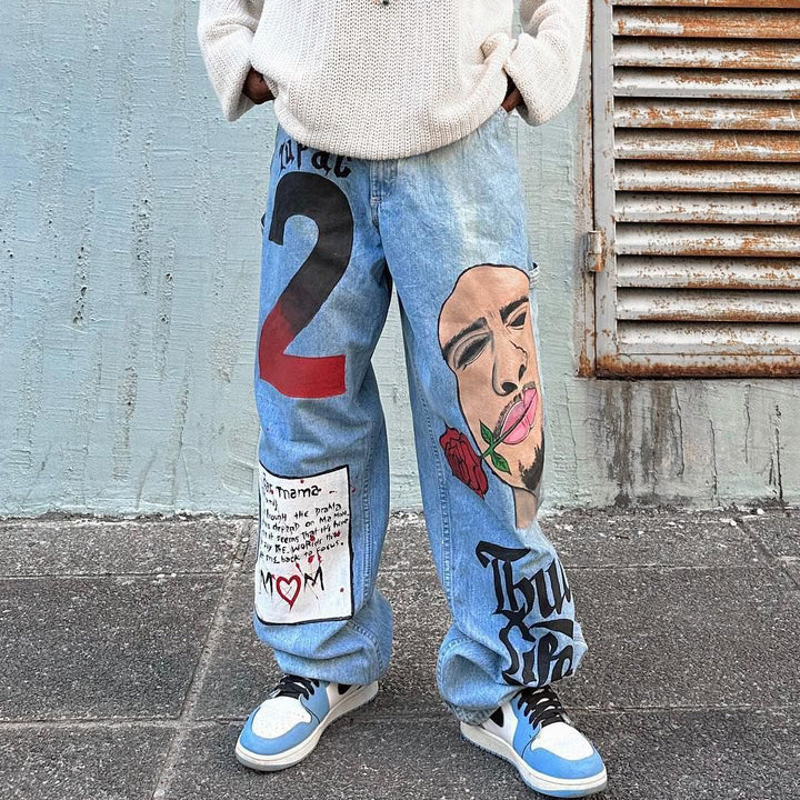 Thug Life Mixed Print Jeans