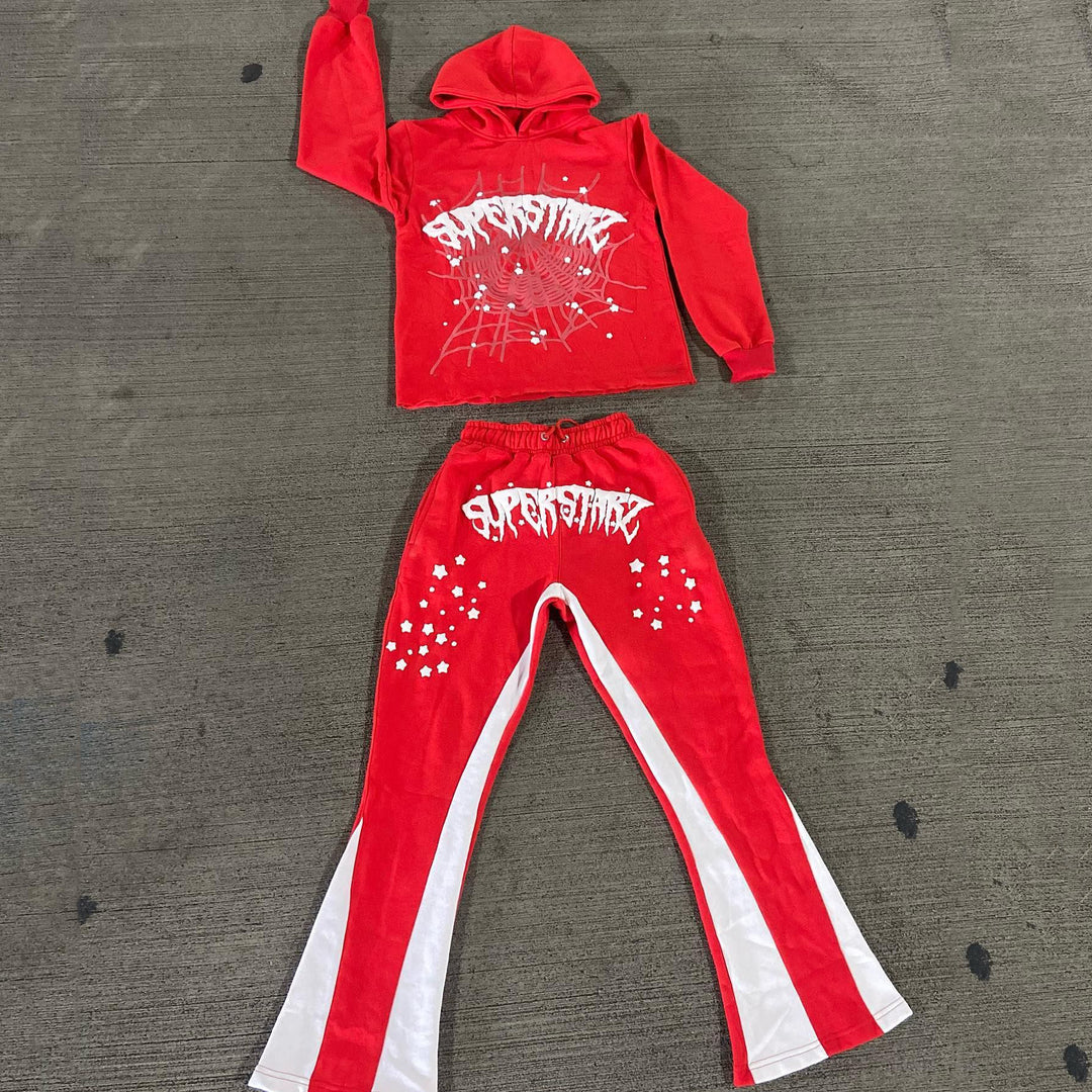 Alphabet Spider Web Print Hoodie Sweatpants Two Piece Set