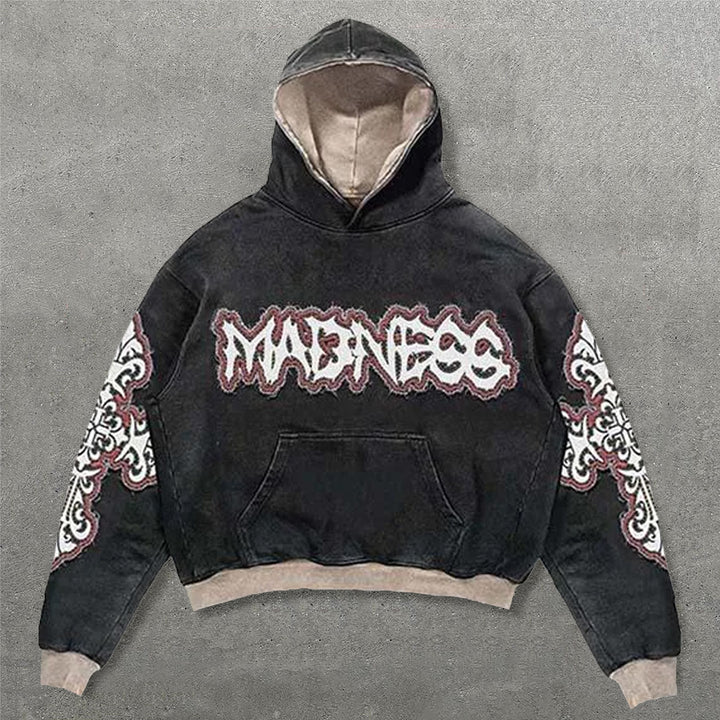 Madness Faux Decal Print Long Sleeve Hoodies