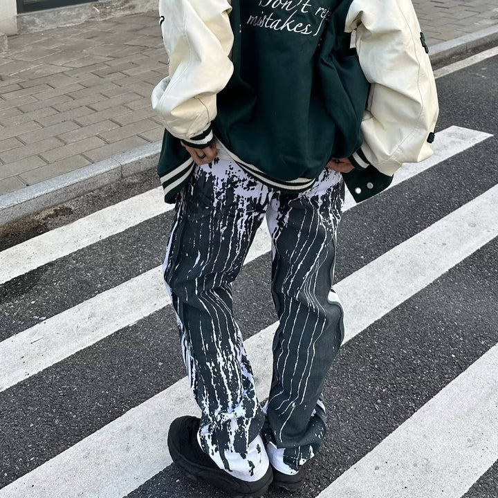 Hip hop print street heavy industry splash ink embroidery jeans