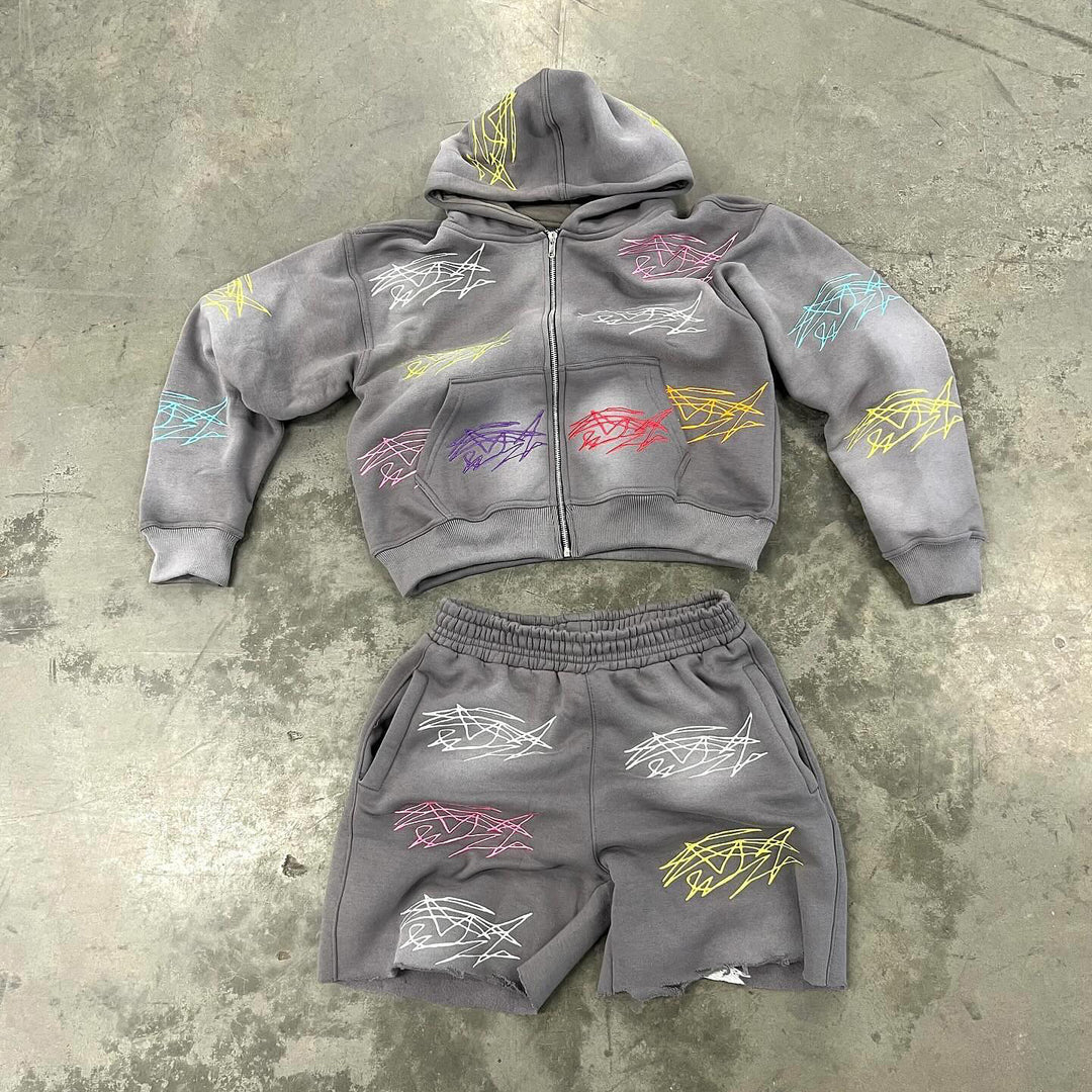 Graffiti Hoodie Shorts Two-Piece Set