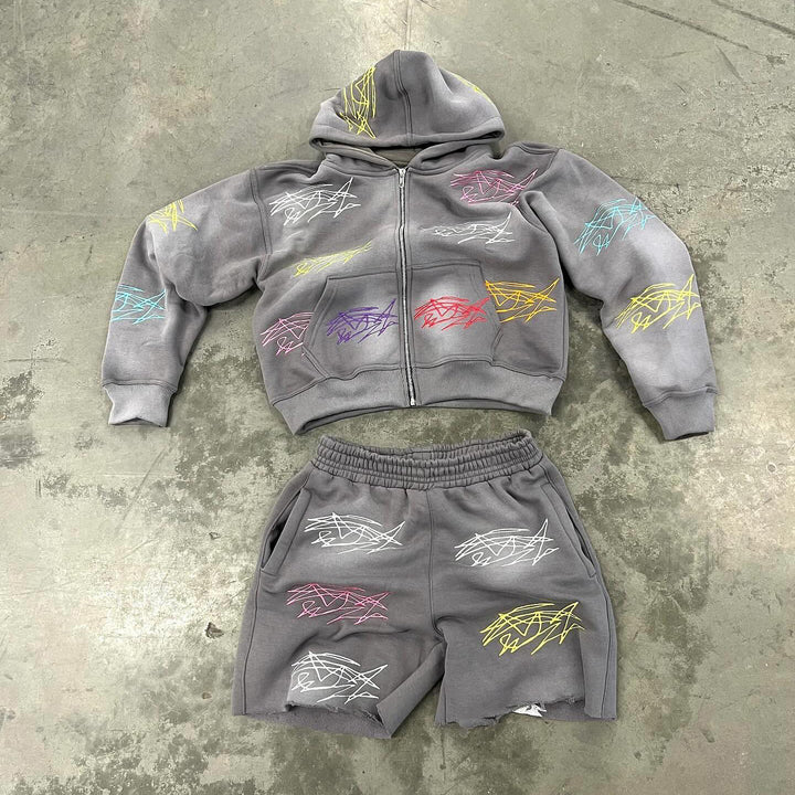 Graffiti Hoodie Shorts Two-Piece Set