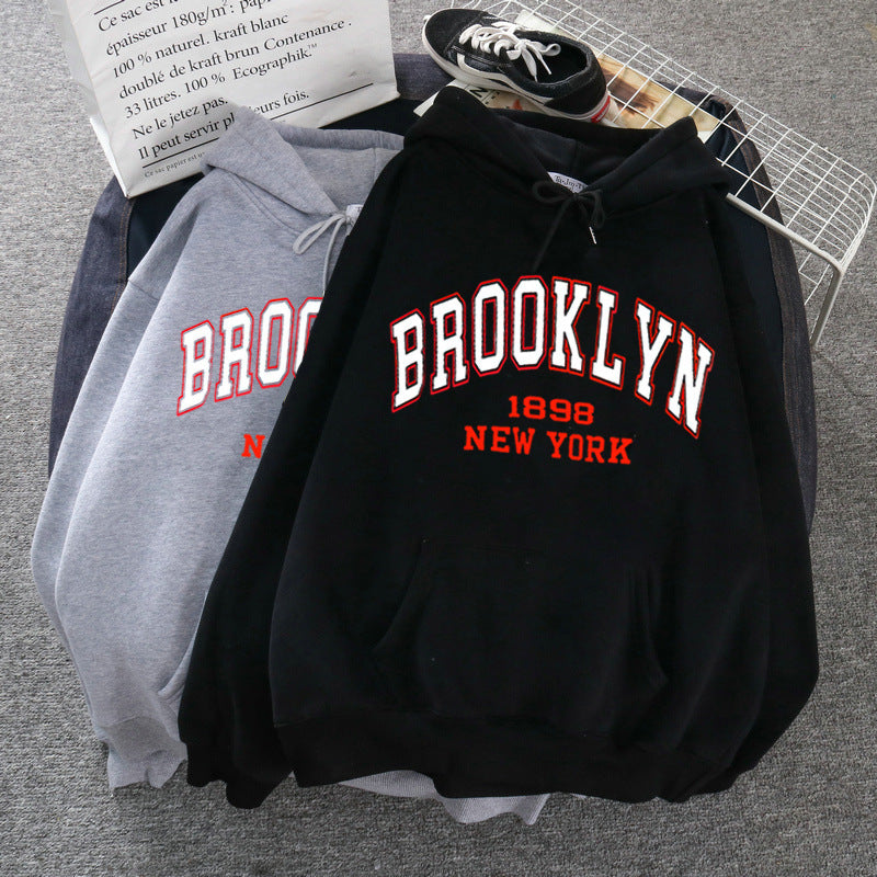 Brooklyn letter print sport fleece hoodie