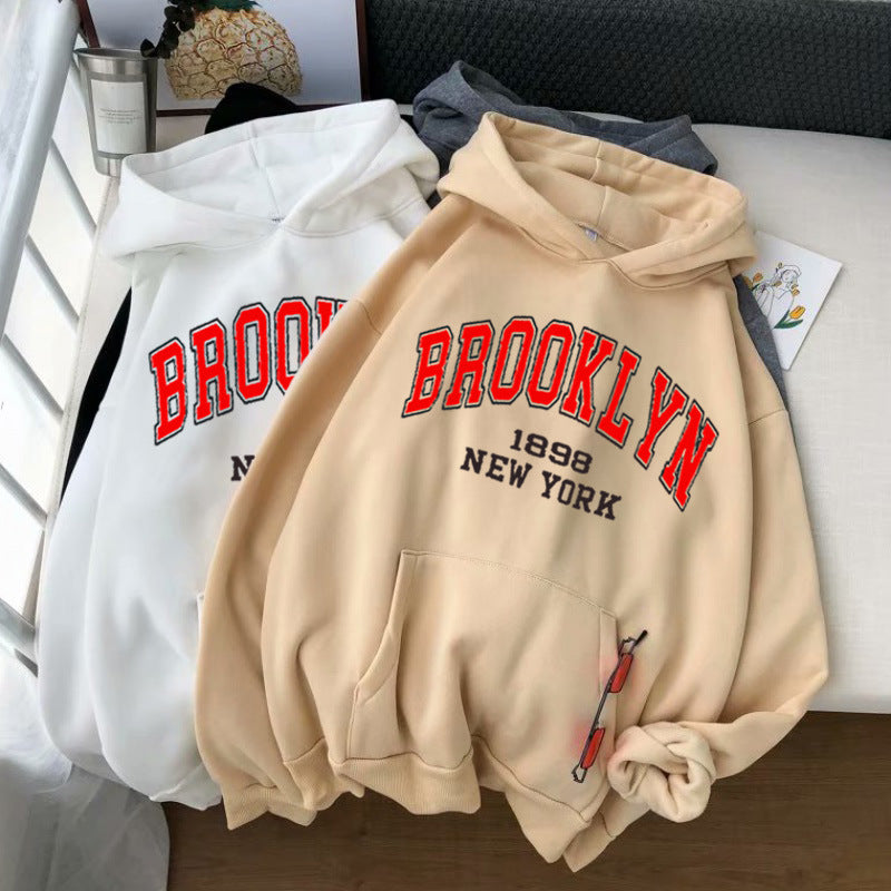 Brooklyn letter print sport fleece hoodie