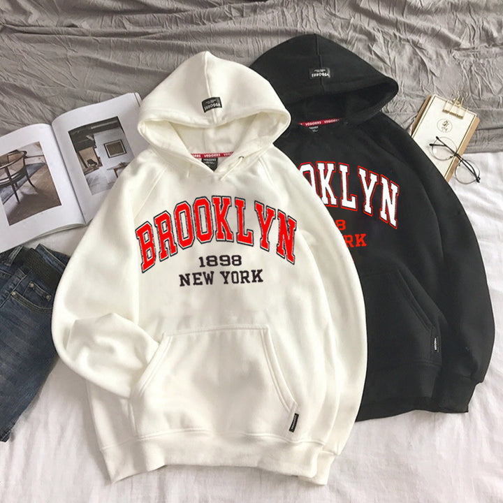 Brooklyn letter print sport fleece hoodie