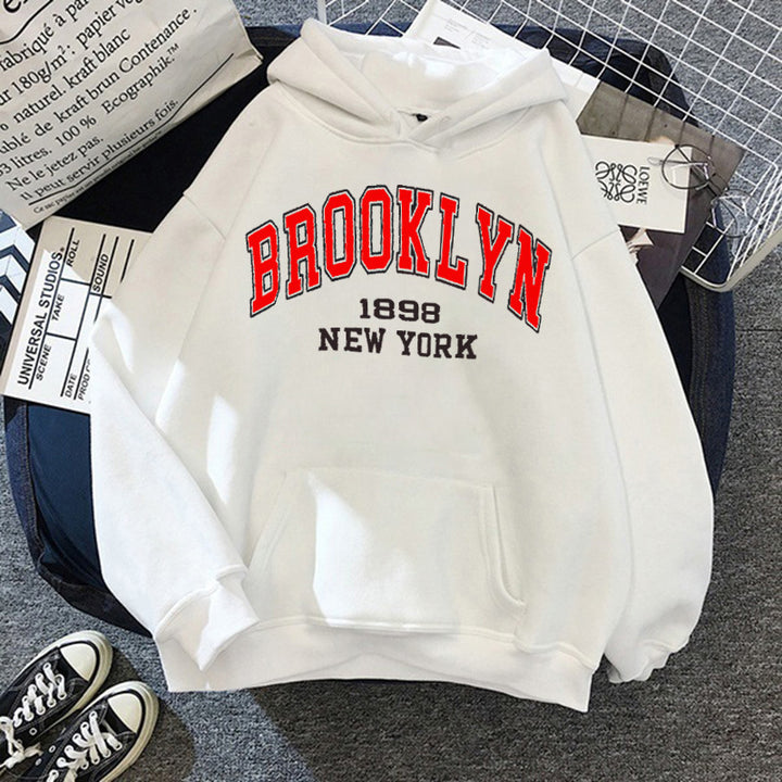 Brooklyn letter print sport fleece hoodie