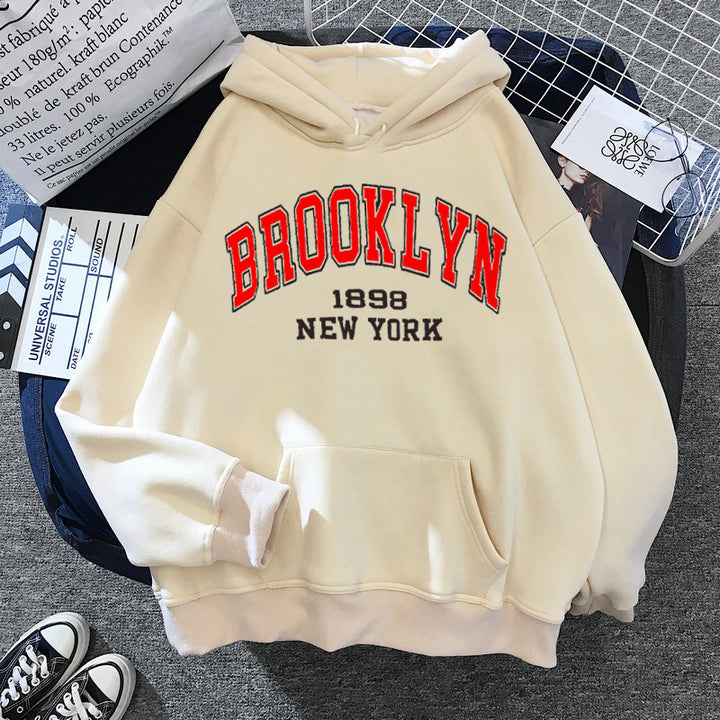 Brooklyn letter print sport fleece hoodie