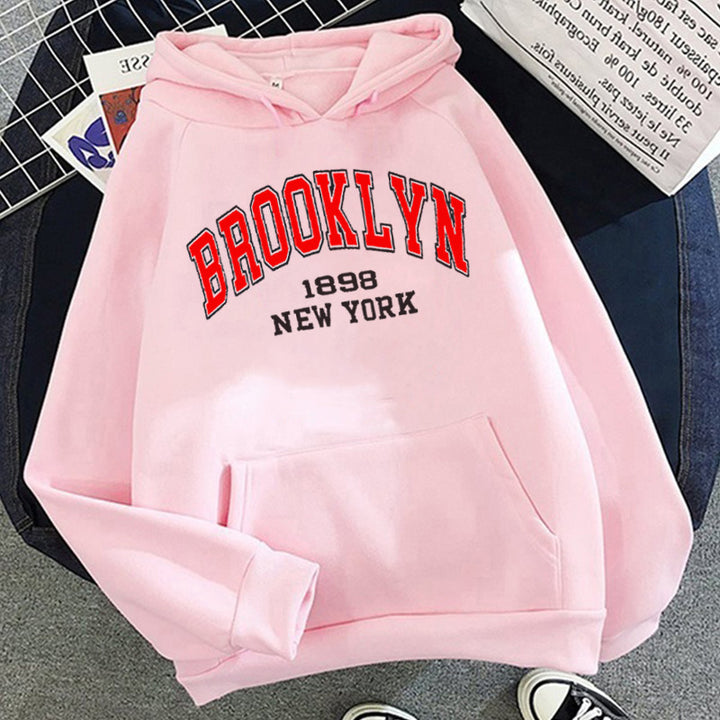 Brooklyn letter print sport fleece hoodie