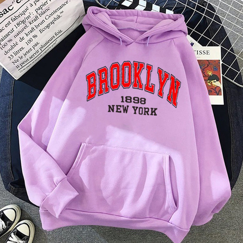 Brooklyn letter print sport fleece hoodie