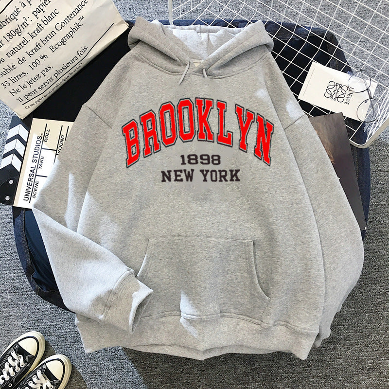 Brooklyn letter print sport fleece hoodie