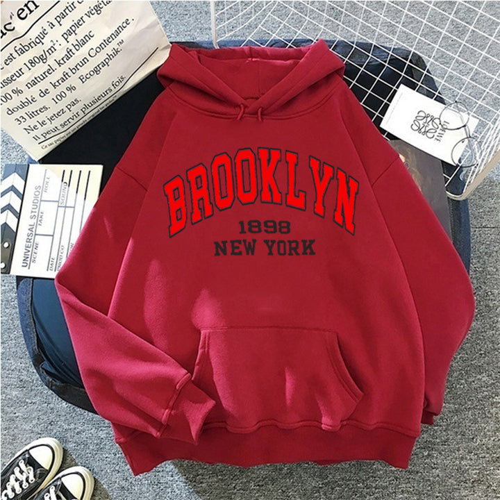 Brooklyn letter print sport fleece hoodie