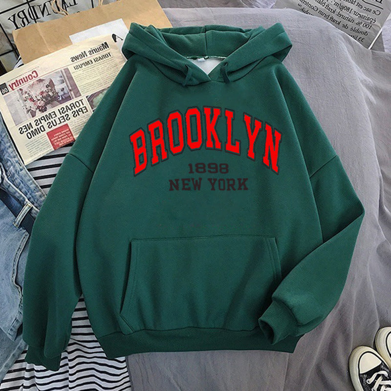 Brooklyn letter print sport fleece hoodie