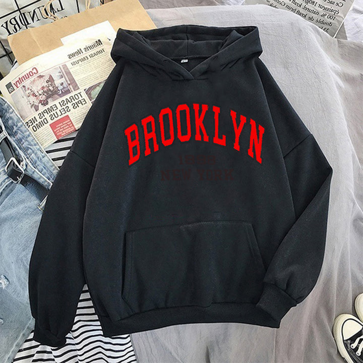 Brooklyn letter print sport fleece hoodie