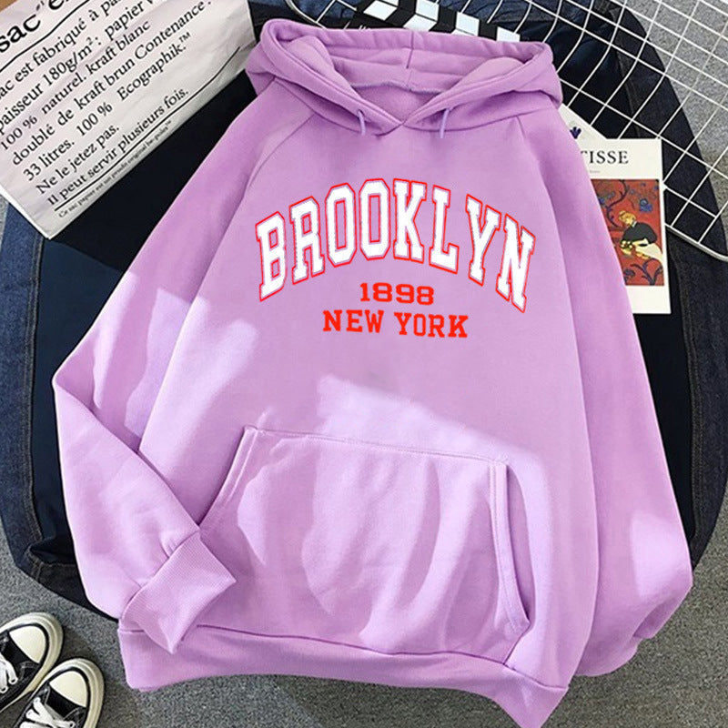 Brooklyn letter print sport fleece hoodie