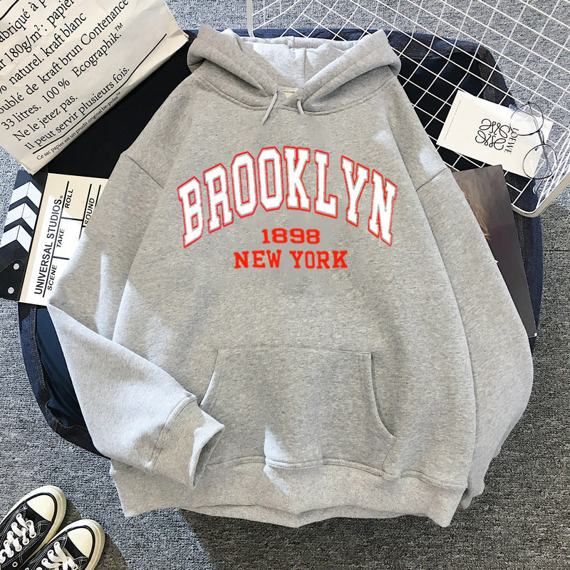 Brooklyn letter print sport fleece hoodie