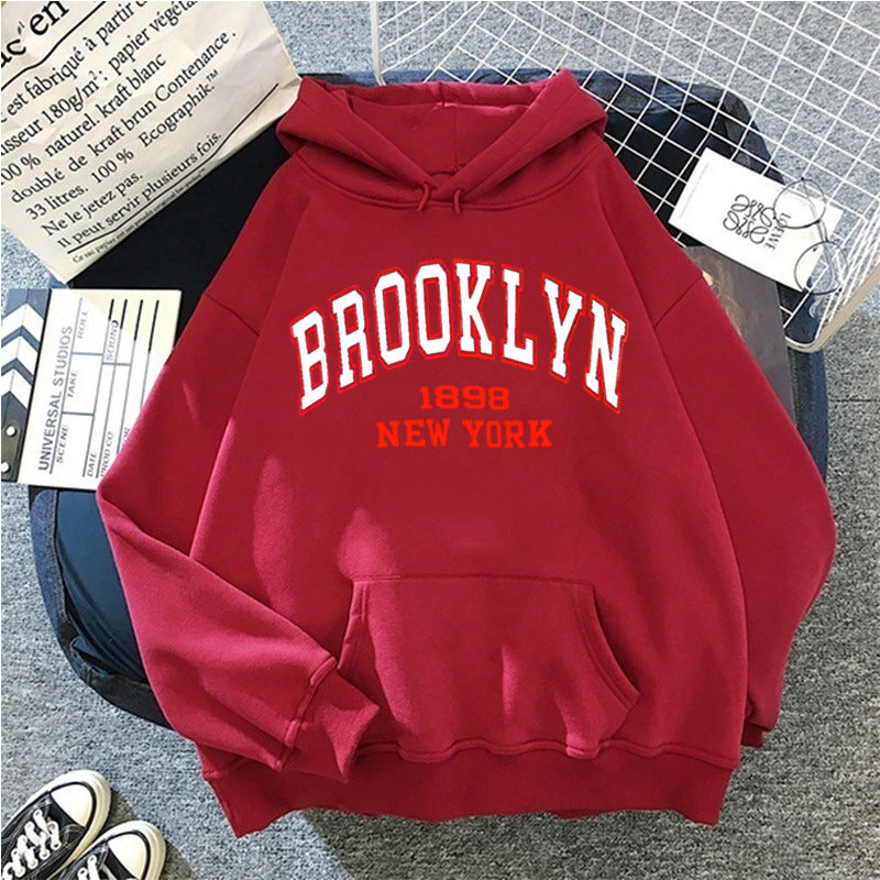 Brooklyn letter print sport fleece hoodie