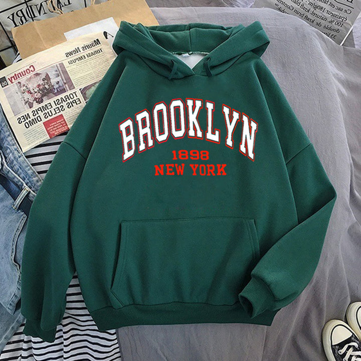 Brooklyn letter print sport fleece hoodie