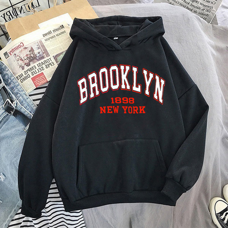 Brooklyn letter print sport fleece hoodie