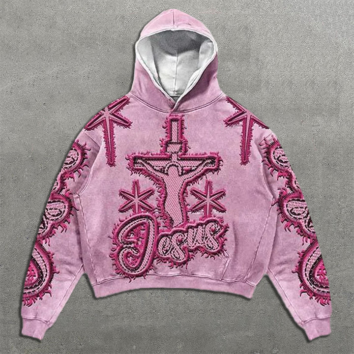 Jesus Faux Decal Print Long Sleeve Hoodies