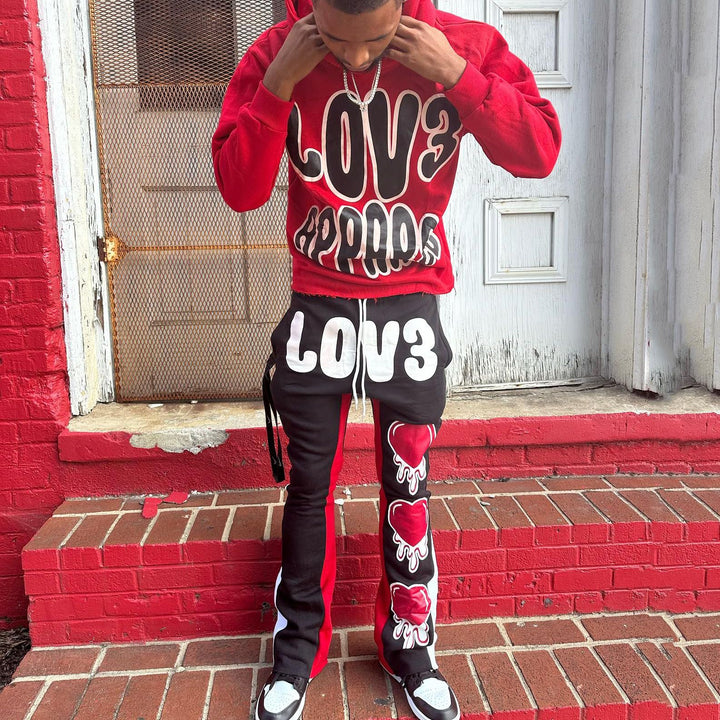 Heart Mix Print Hoodie Sweatpants Two Piece Set