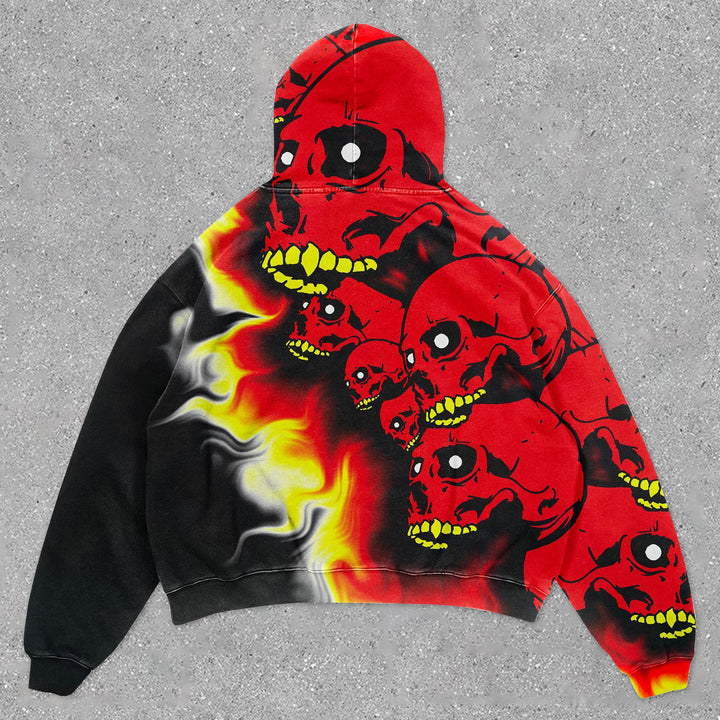 statement flame skull print hoodie