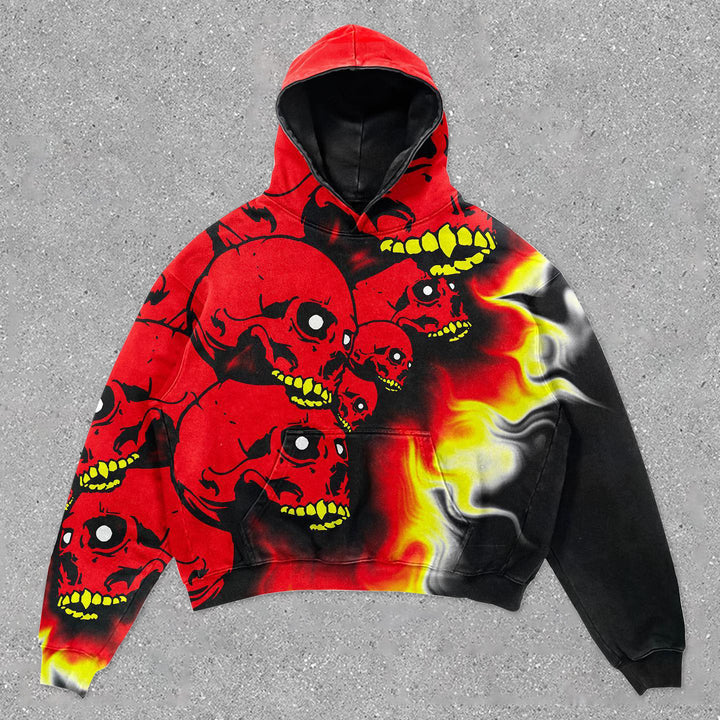 statement flame skull print hoodie