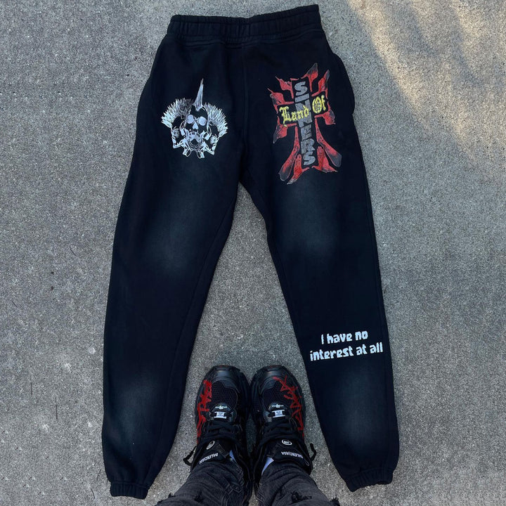 Land Of Sinners Printed Zipper Hoodie Sweatpants Two Piece Set